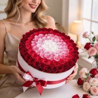 Kotak Bunga Mawar Awet Alami - Hadiah Hari Valentine Ukuran Dapat Disesuaikan Tahan Lama 3-5 Tahun Buatan Tangan Bentuk Bulat