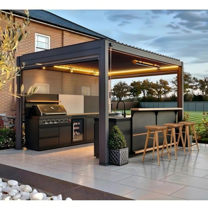 <span class=keywords><strong>Cucina</strong></span> da Esterno Completa Resistente in Acciaio Inossidabile Nero per Tutte le Stagioni con Mobile, Barbecue e Pergola - Product Image 2