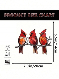 A Colorful Plastic Window <strong>Decoration</strong> With Three Cardinals, 2D Acrylic Logo (7.9x5.5 Inches), Sunshine Catcher, <strong>Four</strong> <strong>Seasons</strong> , Mu - Product Image 3