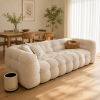 Canapé VONLIVA, style nordique moderne minimaliste, une place, structure en bois, tissu, pour petits salons, design vintage en laine d'agneau, forme de pain, tendance
