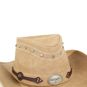 Sombrero de Jazz de estilo occidental, ajustable, de ala ancha, a la moda, sombrero de vaquero con cabeza de toro de Metal decorado - Product Image 4
