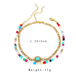 <span class=keywords><strong>Tobillera</strong></span> bonita con estilo para mujer, <span class=keywords><strong>tobillera</strong></span> sin deslustre, acero inoxidable, piedra triturada, pulsera de tobillo a granel Bohemia para mujer - Product Image 4