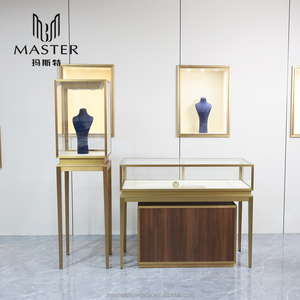 Đầy đủ lắp ráp Countertop hiển thị trường hợp hạt gỗ Veneer đồ trang sức hiển thị Showcase MDF lưu trữ hiển thị tủ kính với LED - Product Image 6