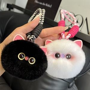 Cute Mini Fluffy Cat Plush Keychain Artificial Rex Rabbit Fur Ball Kitten Plush Doll Bag Charm Handbag Decoration Car Keychain