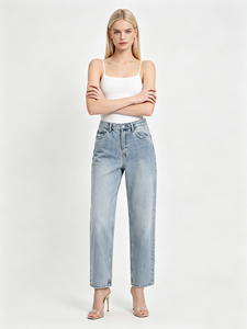 Jean en denim taille haute extensible coupe large pour femme grande taille – Vente directe usine, livraison rapide, faible MOQ 2026 - Product Image 2