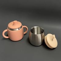 Offre Spéciale : Ensemble de tasses d'apprentissage pour tout-petits en acier inoxydable 304, design mignon, double poignée, avec couvercle à paille en silicone