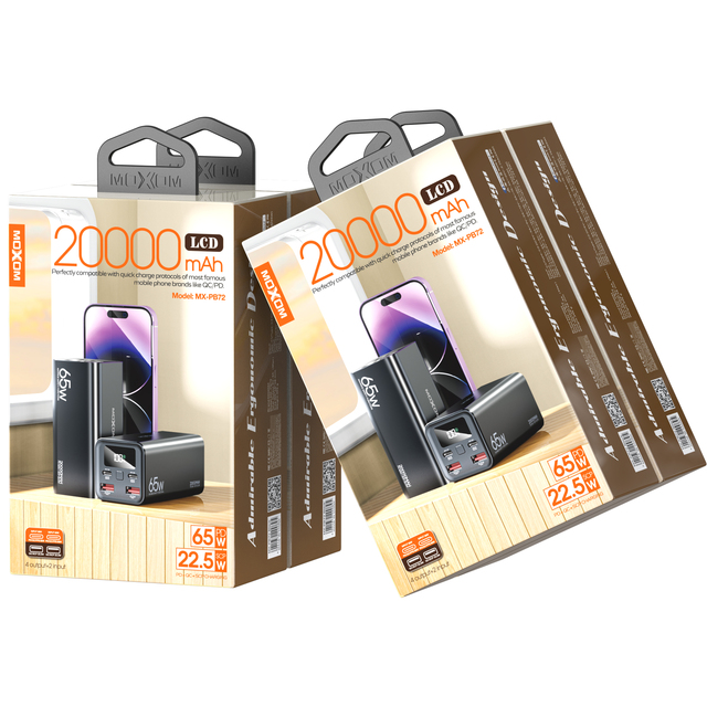MOXOM Original Power Bank with Charging Cables LCD Digital Power Display PD20W 20000mAh Power Bank Type c