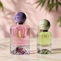 Flacon de parfum rond en verre de luxe de 30 ml, 50 ml, 100 ml avec couvercle en marbre et base en forme de montagne, flacon de parfum unique avec bouchon
