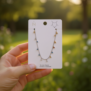 Collier en acier inoxydable avec pendentif en zircon, plaqué or, chaîne à breloques colorées, bijoux pour femmes, tendance, à porter au quotidien - Product Image 2