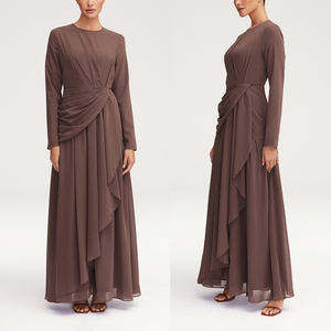 Kleid fabricante de ropa proveedor personalizado al por mayor señoras Casual Vintage gasa liso Maxi vestido para las mujeres - Product Image 3