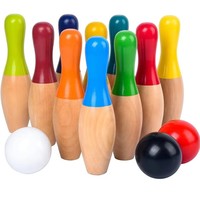 Massives Holz-Bowling-Set für Kinder, Langlebiges Indoor-Outdoor Lernspielzeug mit Kegeln und Kugeln, Marke EZ
