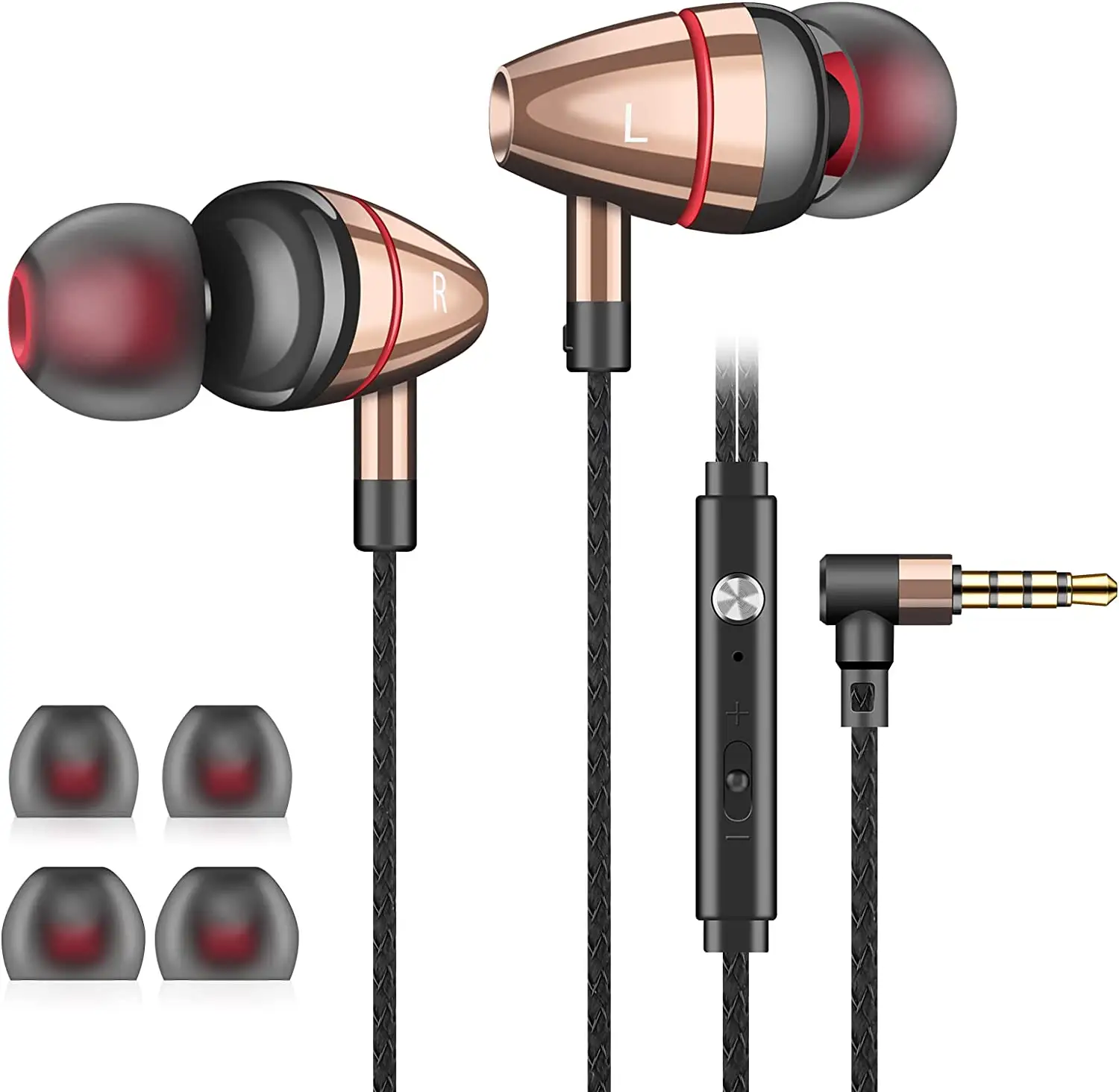 3.5mm Headphone Earphone Hi-Fi Stereo Headphone Noise Cancelling Wired Earbuds in-Ear Headset with Mic Volume Control
