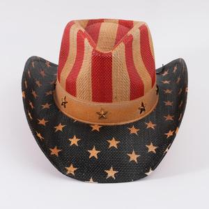 High Quality Cool Texas Style Paper Straw Wholesale Man's Wide Brim Cowboy Sun <strong>Hats</strong> With Classic Usa Flag Painting - Product Image 6