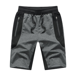 Shorts de sport à cordon de serrage, couleur contrastée, en toile de coton, mi-longueur, décontractés, respirants, pour l'entraînement et le fitness, avec fermeture éclair, OEM - Product Image 1