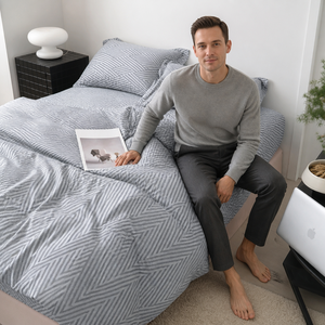 Poland Stock Monochrome Chevron <b>Bedding</b> <b>Set</b> Grey White Woven Duvet Cover for EU Dropshipping 3pcs - Product Image 5