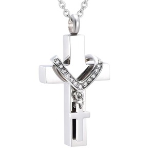 Colgante Conmemorativo de Acero Inoxidable 316L con Doble Cruz y Amuleto de Mascota, Estilo Europeo Americano, con Zirconia y Oro Rosa - Product Image 2