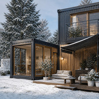 Maison d'hôtes modulaire avec design en conteneur, entrée en verre et terrasse extérieure