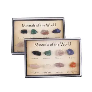 Set di scatole di pietre di scienza della terra Set di rocce Kit naturale 8 pezzi di pietra preziosa di amore arte popolare 5 scatole di energia di guarigione gioielli JSY
