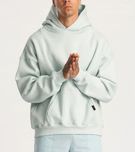 Sweat à capuche pour homme en molleton épais, coupe oversize à épaules tombantes, sans cordons, technique de broderie, imprimé personnalisé - Product Image 4
