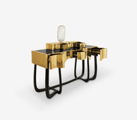 Bocadolobo Coiffeuse de maquillage dorée haut de gamme Table de vanité en or de luxe avec miroir Table de vanité en forme de vague unique pour chambre à coucher