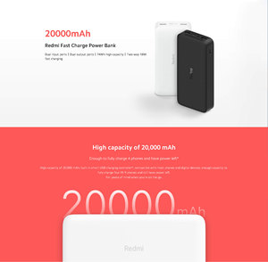 Banque d'alimentation <span class=keywords><strong>Redmi</strong></span> 18W à charge rapide <span class=keywords><strong>20000mAh</strong></span> Haute capacité Alliage d'aluminium Étanche Prise 5W 10W Sortie de puissance 3A Courant Logo - Product Image 2