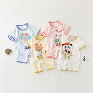 Combinaison à manches courtes pour bébé, fine, respirante, unisexe, avec imprimé de dessin animé pour nourrissons - Product Image 1