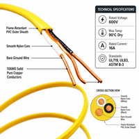Fil NM-B 12/3 10/3 8/3 6/3 AWG 600V avec mise à la terre, fil électrique en cuivre pour intérieur, gaine non métallique en cuivre pour rénovation