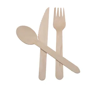 อาหารเกรดเป็นมิตรกับสิ่งแวดล้อมธรรมชาติเบิร์ชทิ้งไม้ Flatware ที่มีราคาถูก