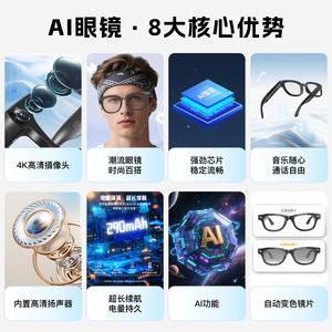 Q1 Smart <b>Glasses</b> 13MP Dual <b>Camera</b> Voice Control Calling Transparent Photochromic Lenses - Product Image 4