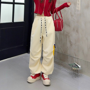 กางเกงทำงานทรงหลวมขาบานสไตล์ญี่ปุ่นผ้าฝ้ายพิมพ์ลายการ์ตูนตกแต่งดาวห้าแฉกสามมิติหลายกระเป๋าสำหรับผู้หญิง - Product Image 3