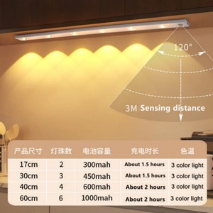 Led ánh sáng ban đêm nhà bếp dưới ánh sáng Tủ 17/30/60cm có thể sạc lại PIR cảm biến chuyển động tủ quần áo tủ quần áo đèn nhôm ánh sáng ban đêm - Product Image 5