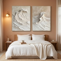 Peinture murale artisanale JIANZHI, paysage marin vague océanique blanc beige, texture épaisse, peinture au couteau, toile moderne, encre à base d'eau