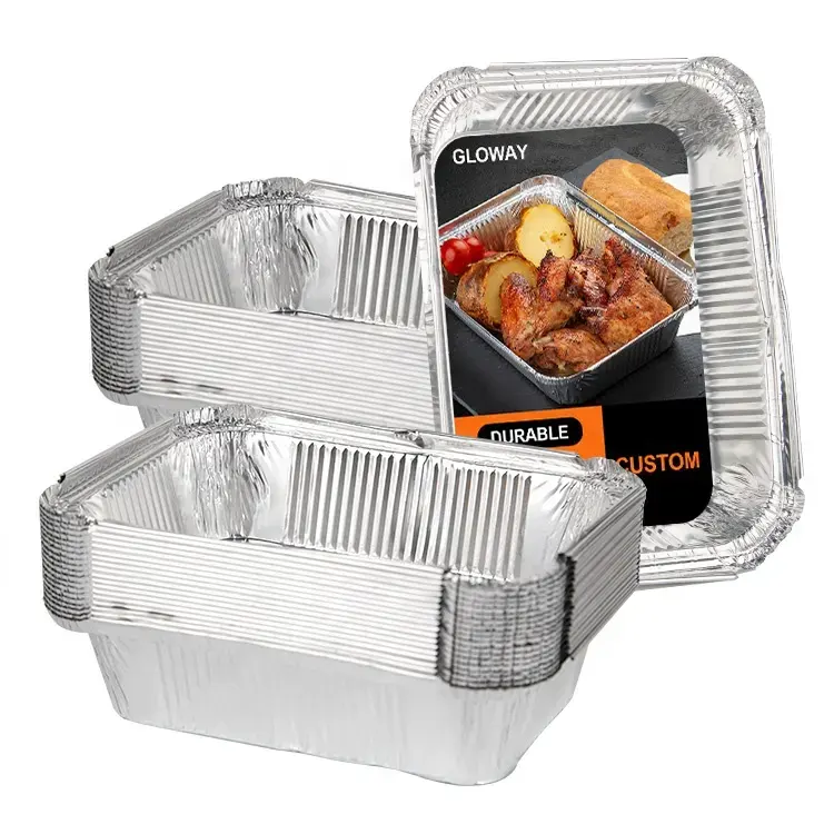 Warm En Koud Gebruik Aluminiumfolie Pannen Met Deksel Recyclebare Wegwerp Zilver Aluminiumfolie Lade Aluminium Container Met Deksel