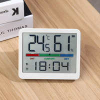 Horloge numérique de température et d'humidité à grand écran LCD avec indicateur de confort (DRY COMFORT WET), design minimaliste et affichage précis de l'heure