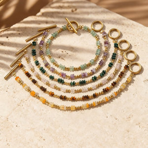 Pulsera de Moda de Acero Inoxidable con Cuentas de Arroz Coloridas y Cuentas de Ojo de Tigre Natural, Diseño con Cierre OT, Joyería Moderna Impermeable - Product Image 2