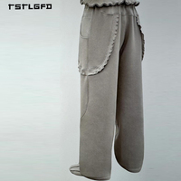 Ensemble sweat à capuche imprimé déstructuré avant-gardiste grande taille pour homme, en molleton épais écologique uni décontracté pour le printemps, extensible dans les quatre sens
