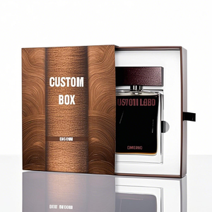 Botella de Perfume Vacía de Vidrio Transparente Cuadrada de Lujo Personalizada con Tapa de Madera, 50ml 100ml 30ml, con Caja de Madera - Product Image 1