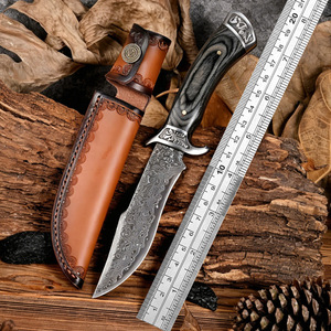 Cuchillo de Caza de Acero de Damasco con Mango de Madera, Hoja de Punta Caída y Borde Recto, Cuchillo de Supervivencia para Exteriores - Product Image 5