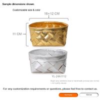 Panier de rangement pliable en cuir PU, tissé à la main, motif damier or et argent, certifié BSCI, pour cuisine, salle de bain et armoire