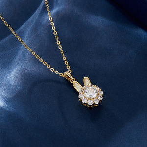 Bunny Pendant Necklace Gold Chain Micro Inlaid <b>Crystal</b> <b>Animal</b> Zodiac Charm Everyday Wear - Product Image 2