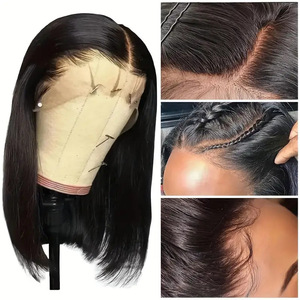 Fashion Women Short Straight <b>Bob</b> <b>Wig</b> 100% Human Hair Black <b>Wig</b>, European American Style Ladies Hair <b>Wigs</b> - Product Image 3