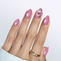 Faux ongles à presser personnalisés, rose amour, effet œil de chat, pour la Saint-Valentin, avec logo de marque privée, emballage détachable