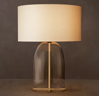 Lampe de table moderne en verre transparent avec abat-jour flexible en lin blanc, LED simple, pour villa, hôtel, chambre, salon, bureau