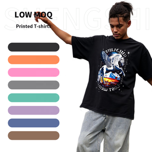 Camiseta de algodón Shengshi para hombre, 320g, tendencias de lavado a la piedra, cuello redondo relajado, gimnasio, sin encogimiento con estampado personalizado, camiseta informal al por mayor para adultos - Product Image 1