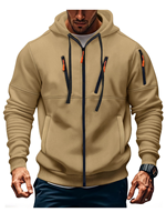 Sweat-shirt à capuche zippé en molleton uni 100 % polyester, coupe ample, anti-bouloches, multi-poches, style sportif streetwear, collection automne, vente en gros
