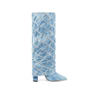 Bottes d'hiver de luxe pour femmes, en Denim, grande taille 43, avec fermeture éclair latérale, bottes <span class=keywords><strong>requin</strong></span> pour dames - Product Image 1