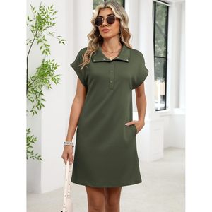 FOXA Vestido Camisero de Verano para Mujer, Casual, Manga Corta, Cuello Henley, Mini Túnica, Transpirable, Ropa para Vacaciones en la Playa o Cruceros - Product Image 5