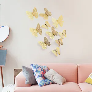 Paquete de pegatinas de Color oro rosa para boda, decoraciones de cumpleaños, mariposa calada en 3D para pared