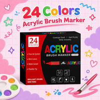 24 marqueurs acryliques de couleurs, système de contrôle automatique de l'encre avec pointe pinceau souple, stylos à peinture acrylique pour la peinture sur roche, les loisirs créatifs