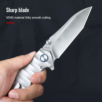 Couteau de poche tactique de qualité supérieure en acier M390, manche en titane, usinage CNC, lame pliante, 60HRC